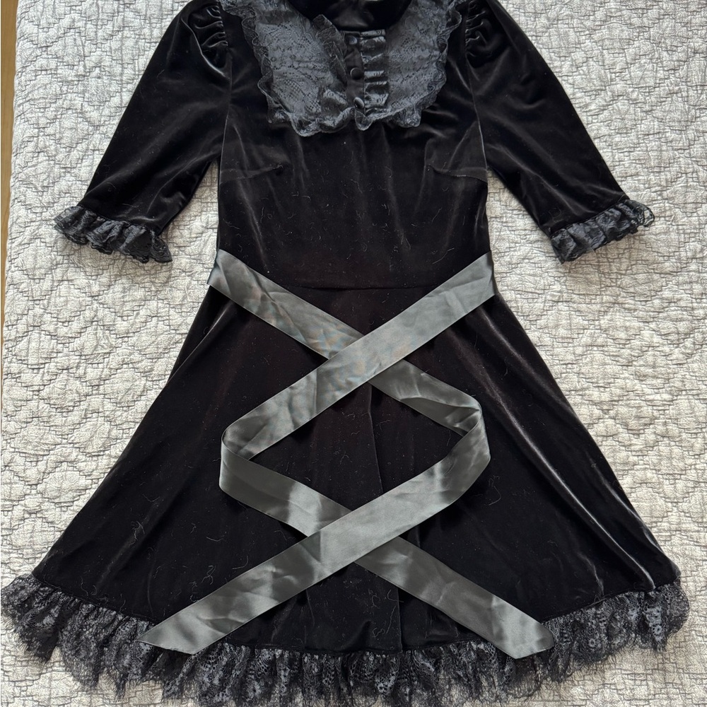 Dolls Kill Black Velvet Dress with Accents